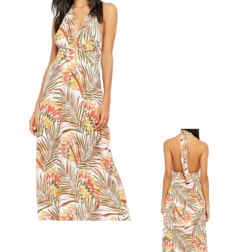 Forever 21 Tropical Leaf Print Halter Maxi Dress